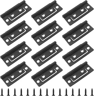 12 PCs Non-Mortise Door Hinges, Heavy Duty Chest Bifold Butt Cabinet Hinges, Black for Furniture Windows Cupboard, 2" x 0.9"