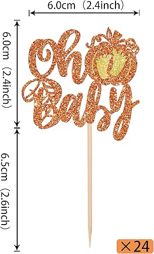 Miniatura 9 de Rsstarxi Paquete de 24 adornos de calabaza para cupcakes con purpurina para baby shower de niños y niñas, decoración de cupcakes de cumpleaños para