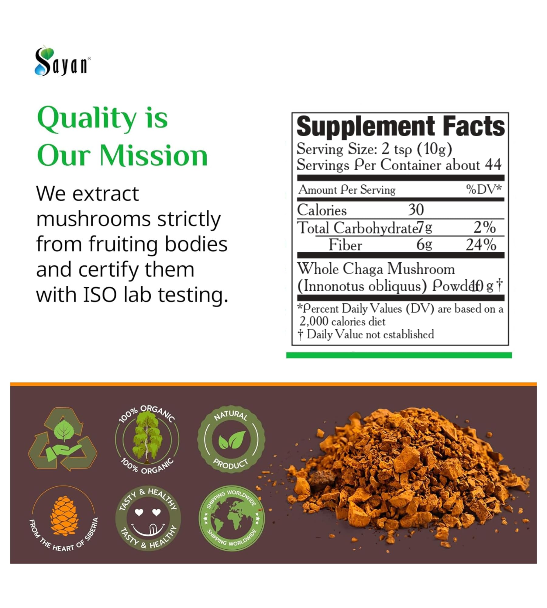 Coarse Chaga Powder 1 lb 454g Siberian Wild-Harvested Raw Tea Non-GMO — Amazon image 9