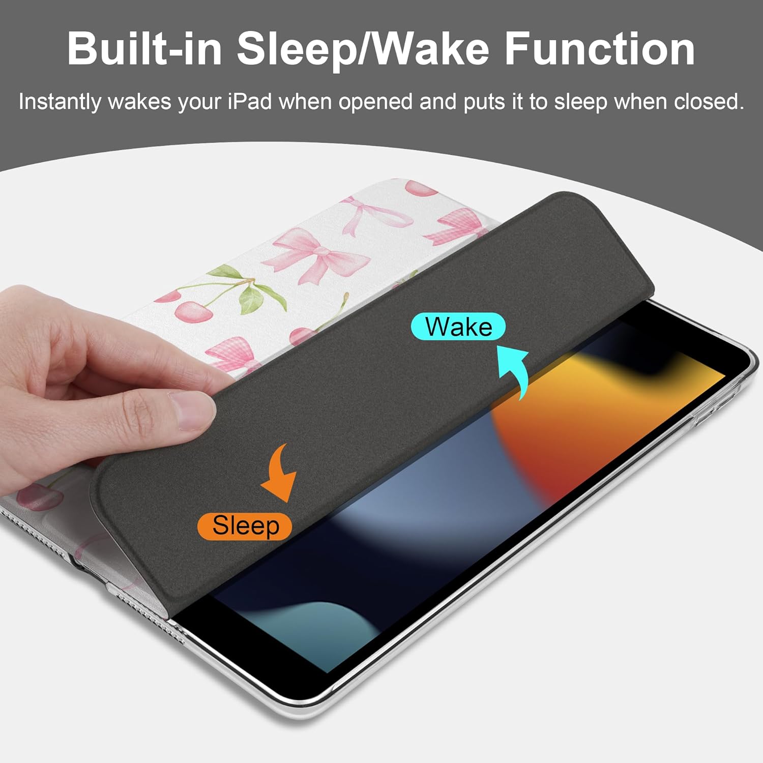 DONGKE Compatible with iPad 10.2 Inch Case 2021 2020 2019, Smart Lightweight Trifold Stand Hard Plastic Transparent Cover Support Auto Sleep/Wake for iPad 10.2" 9th/8th/7th Generation - Cherries