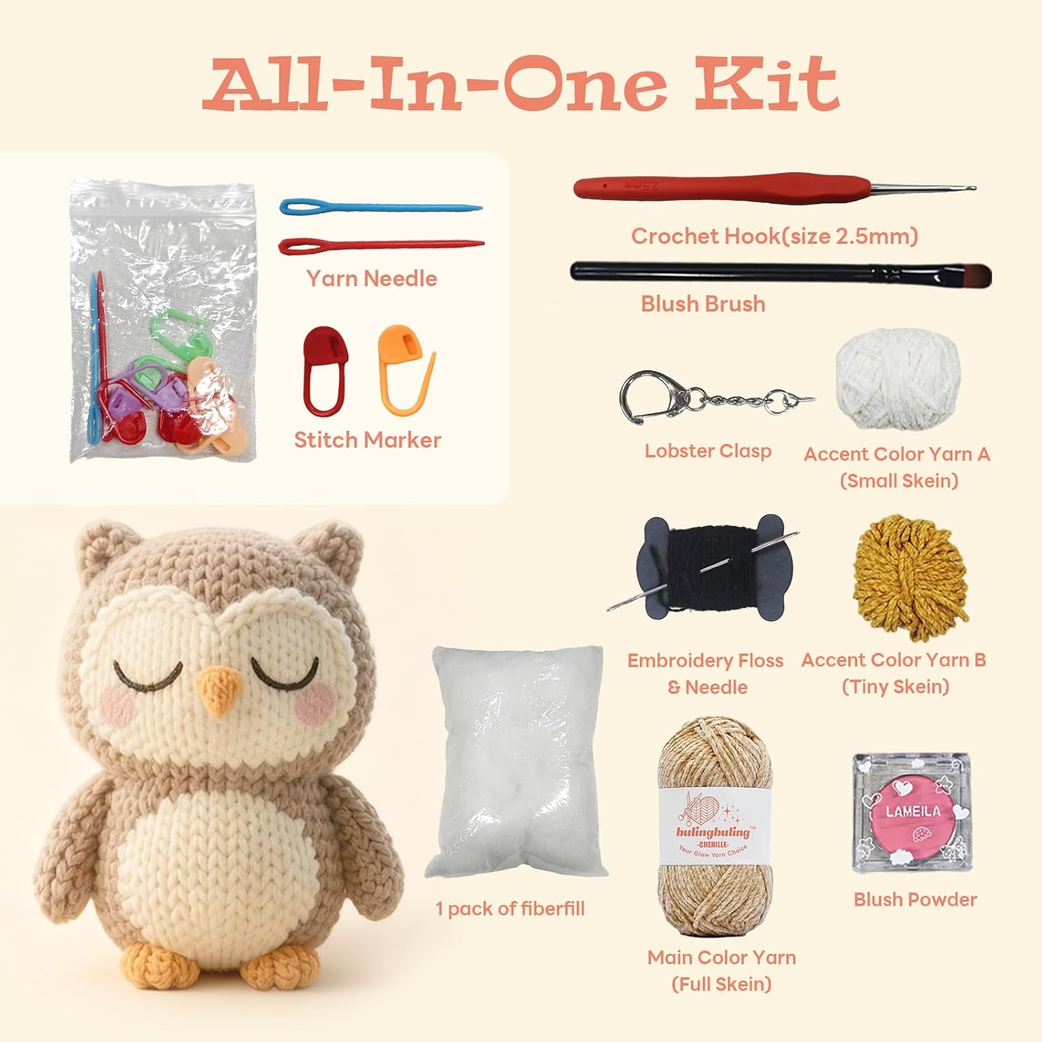 bulingbuling Glow in The Dark Owl Crochet Kit, Crochet Starter Kit Crochet Owls Kits Great Birthday Gifts for Adults and Young with Step by Step Video Amigurumi Knitting Kit DIY Craft