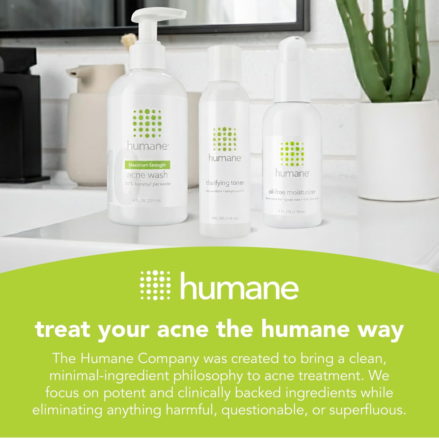 humane Maximum-Strength Acne Wash and Oil-Free Moisturizer Bundle - 10% Benzoyl Peroxide Acne Treatment