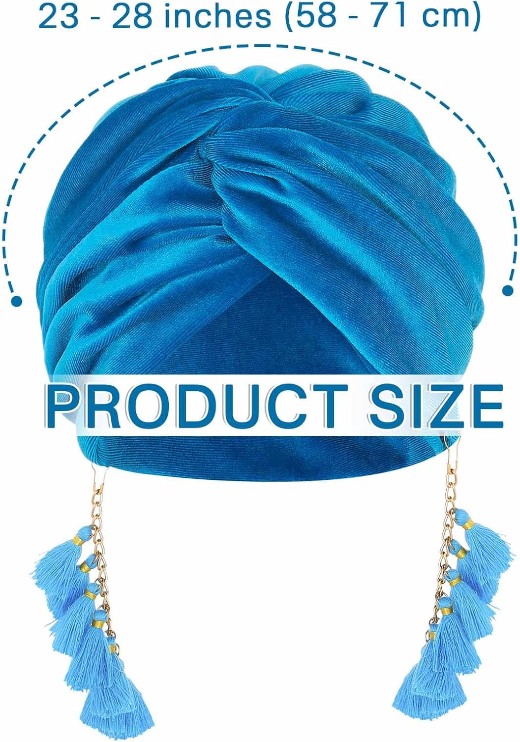 Bohend Knotted Turban Cap Women Tassel Pre-Tied Velvet Beanie Headwrap Stretchy Head Covering Wide - Image 5