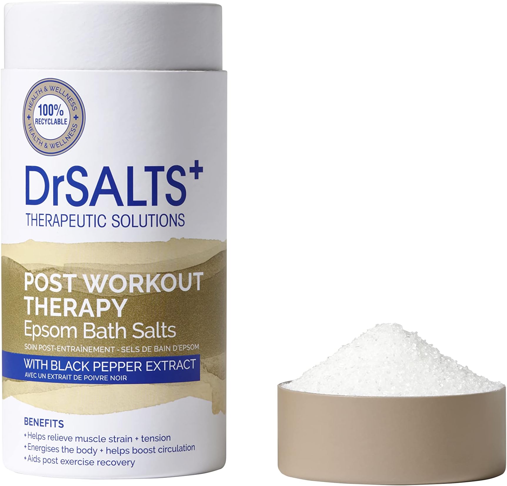 Dr Salts+ 100% Epsom Bath Salts | Post Workout Therapy With Black Pepper & Essential Oils | Stimulate Blood Flow & Ease Muscle Tension | Relax + Recover From Intense Exercise 750g