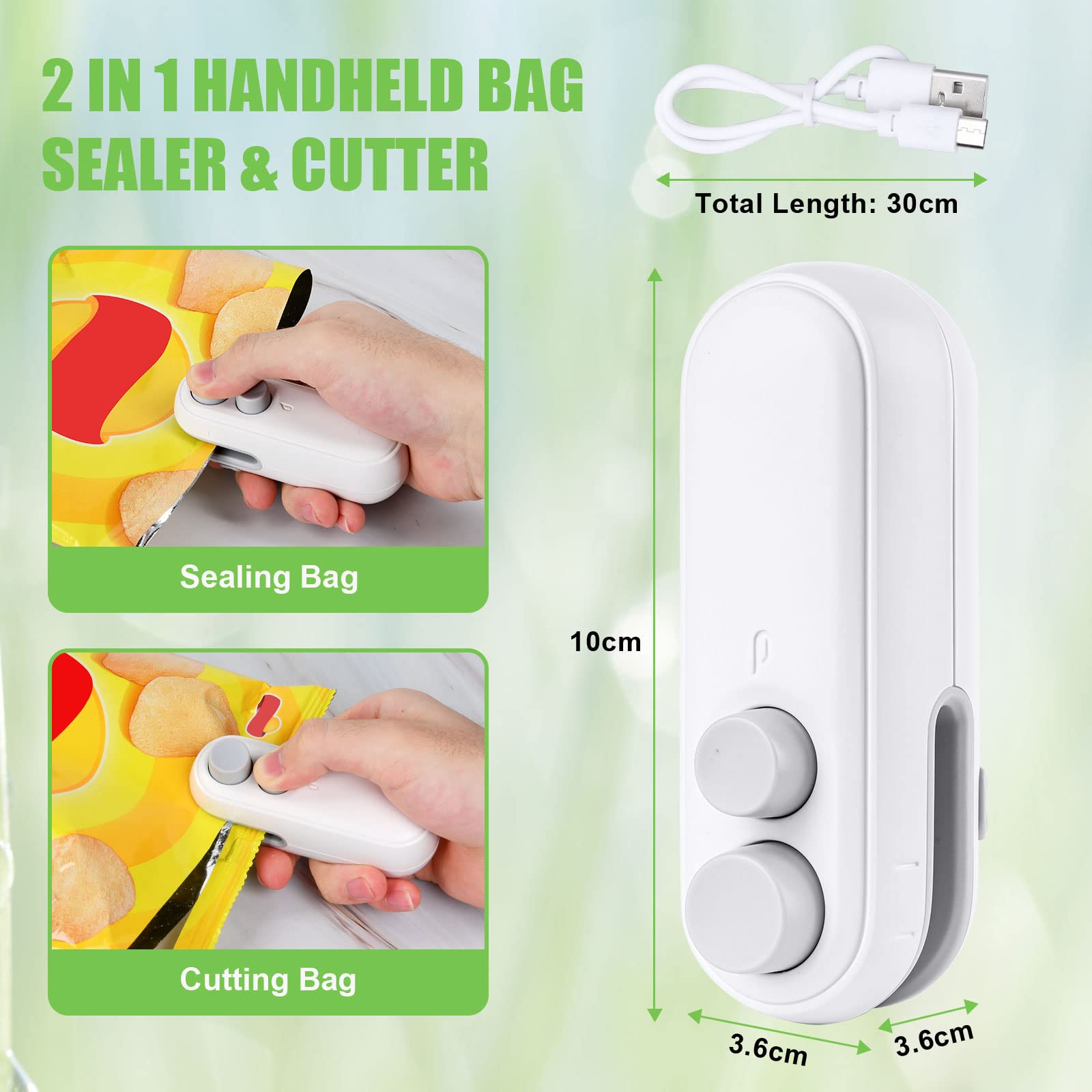Vicloon Selladora de Bolsas,2 en 1 Sellador de Bolsas de Plastico,Portátil para Bolsas Selladoras Alimentarias,Máquina Sellado de Plástico para Sellar Bolsas