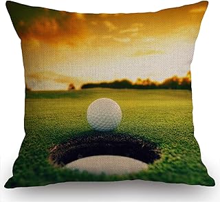 Swono Golf Course Throw Pillow Cover Golf Ball Near Hole Decorative Pillow Case Cotton Linen Cushion Cover Decor 18x18 Inch Pillowcase for Home