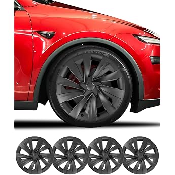 Set of 4 Replacement 19 Inch Hub Caps Compatible with Tesla Model Y Matte Black Model y Juniper 2025