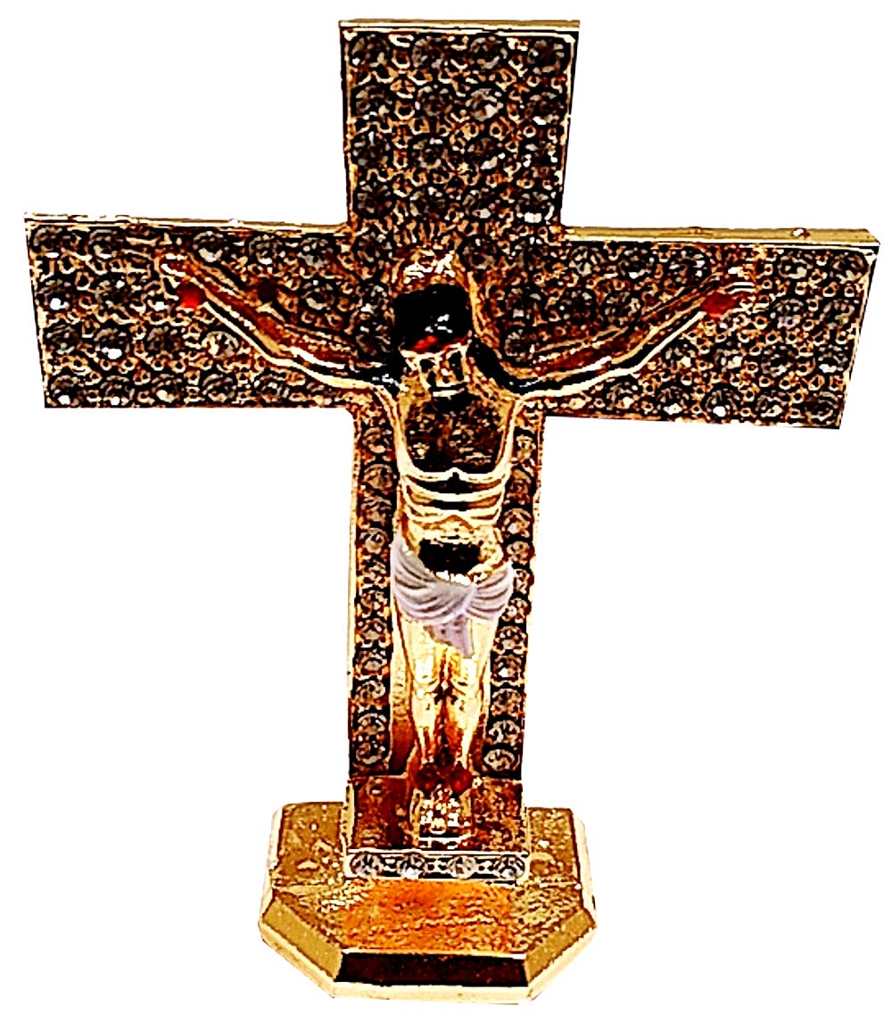 Purpledip Metal Crucifix (Jesus Christ on The Cross) with Glittering Gemstones: For Home, Altar or Car (11743) 2