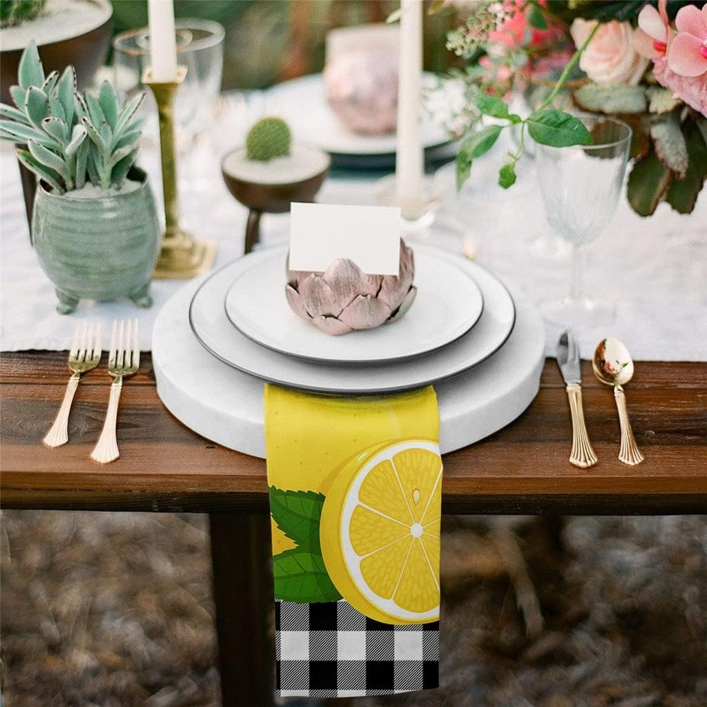 Lemon Black and White Lattice Table Napkins Cloth Set Soft Handkerchief Wedding Decoration Banquet Dinner Napkins Cloth(6pcs)