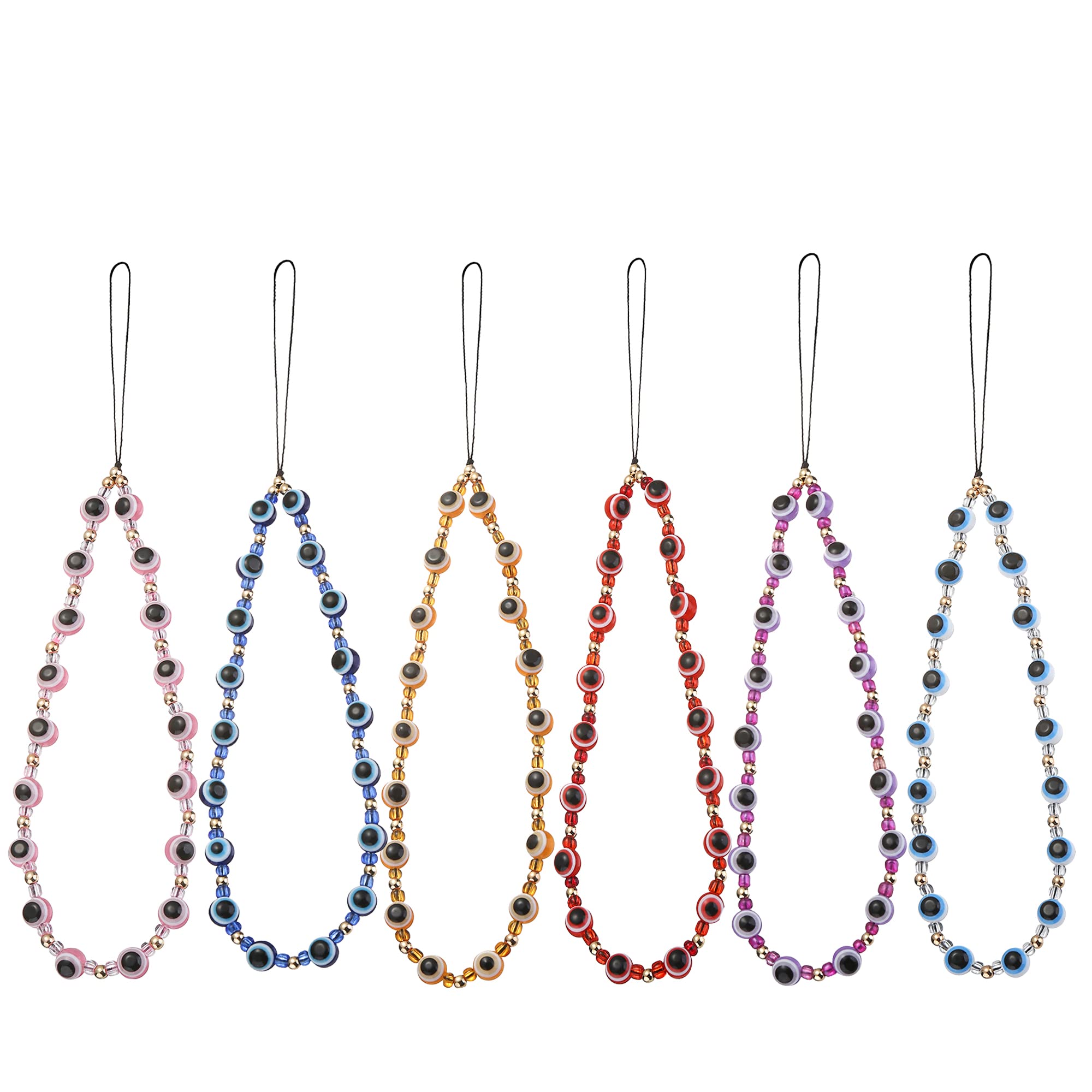 Taouzi 6PCS Beaded Phone Charms Face Fruit Star Pearl Rainbow Beads Phone Lanyard Wrist Strap for Women