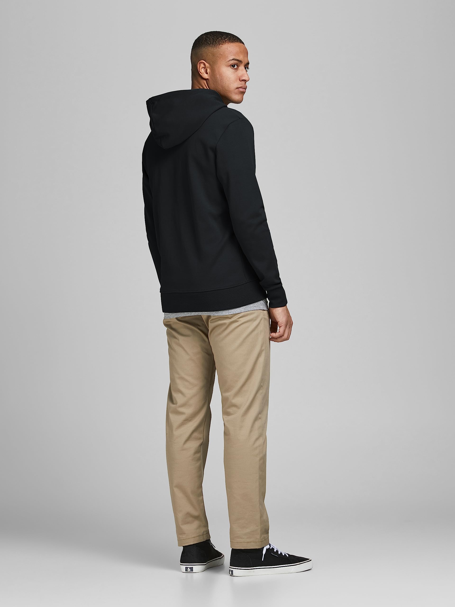 JACK & JONES Sudadera con Capucha y Cremallera para Hombre, Color Liso, Negro (Black), L