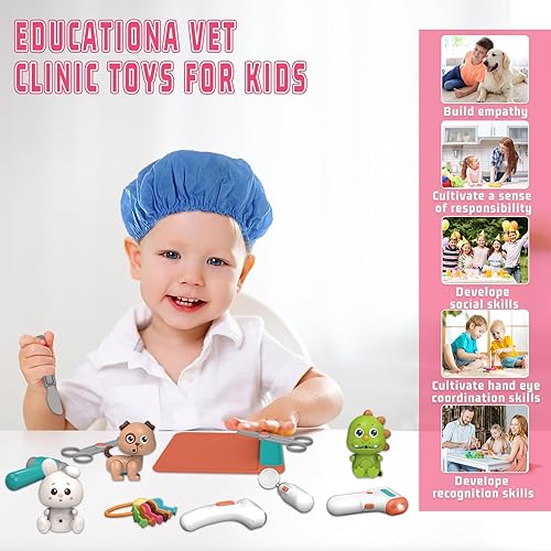 Miniatura 5 de Kit médico de juguetes veterinarios para mascotas, juego de simulación de hospital, juguetes de clínica veterinaria con luz y sonido, juego de