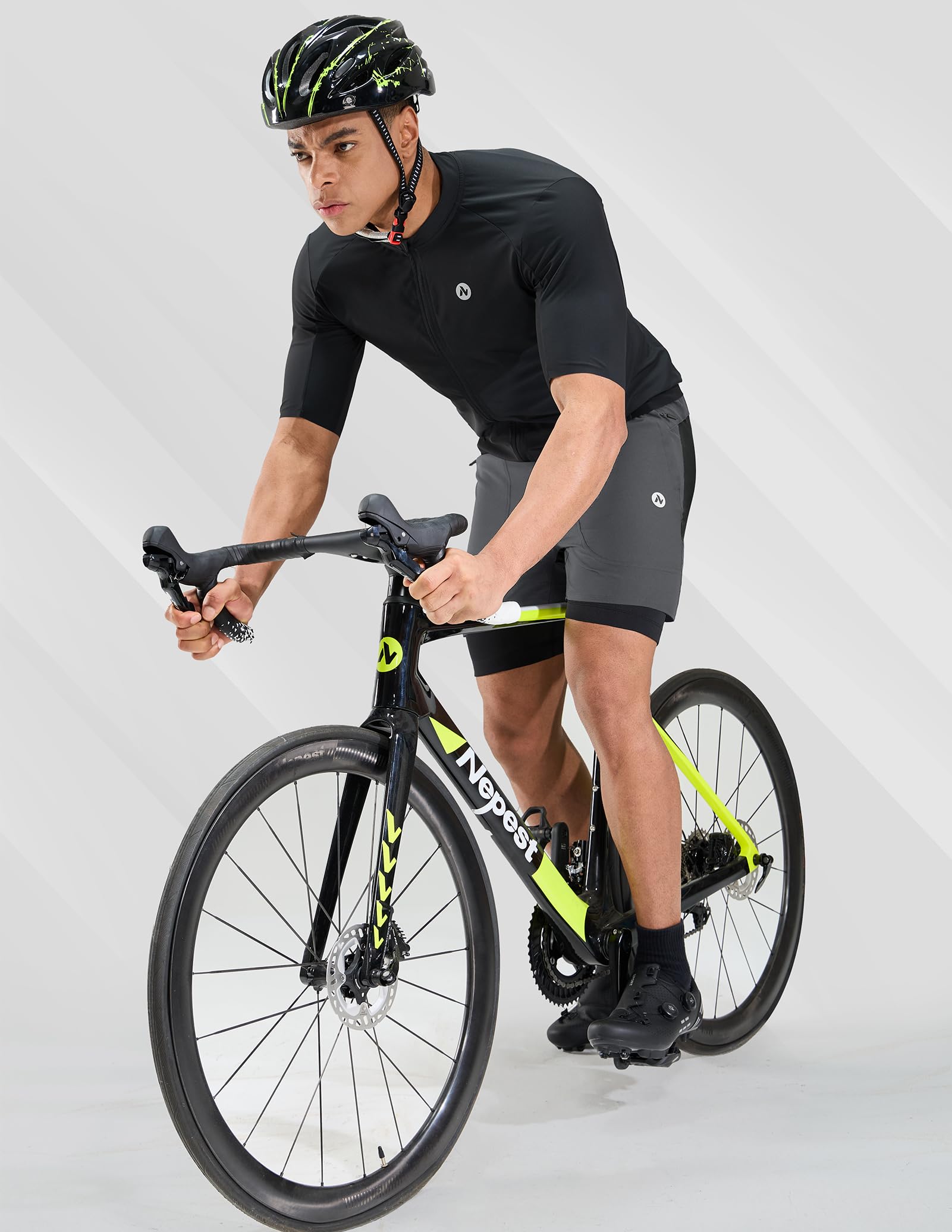 Nepest Herren-Mountainbike-Shorts, 4D-gepolstert, für MTB, Fahrrad, Radfahren, lockere Passform, Gel-Polsterung, Shorts mit Reißverschlusstaschen