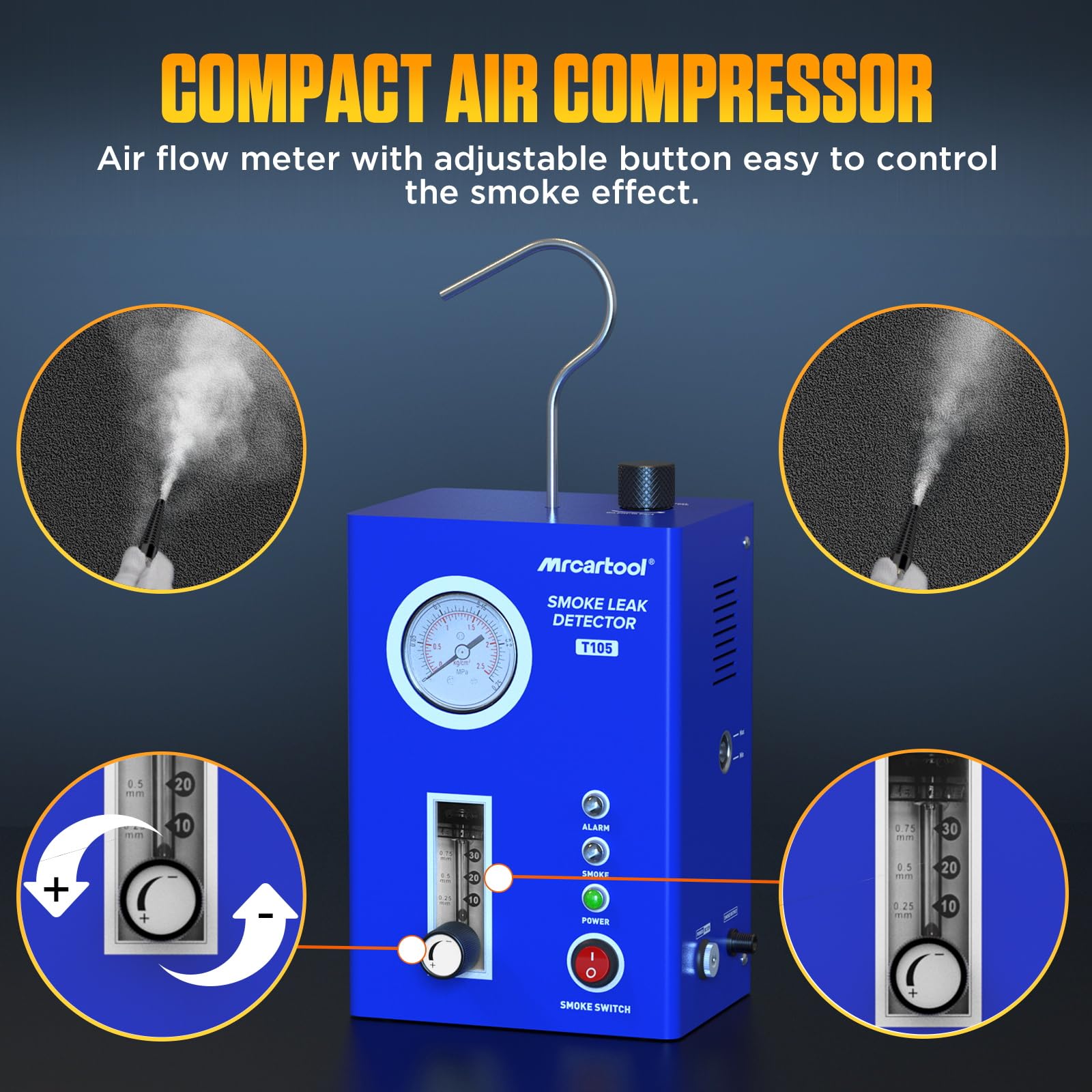 Rilevatori di perdite di Carburante per Auto 12V Pompa ad Aria incorporata rilevatore di perdite di Fumo con indicatore di Pressione e misuratore di Flusso di Fumo