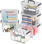 Bacs de rangement petits de 6 quarts avec couvercles à verrouillage et poignée, 6 paquets | Conteneurs de rangement empilables, boîte de rangement transparente