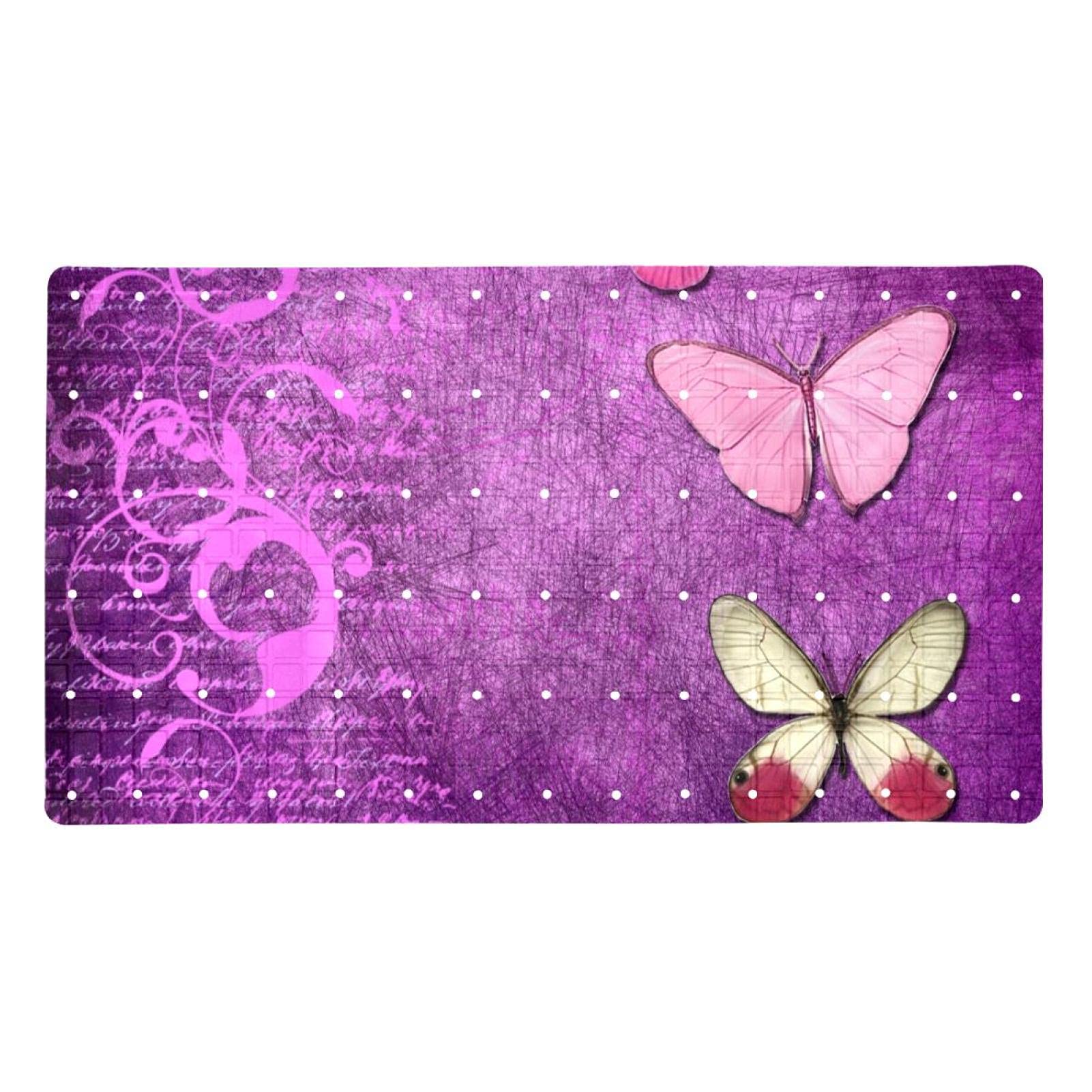 Alfombrilla de ducha para baño familiar seguro con diseño de mariposa morada infantil y suave