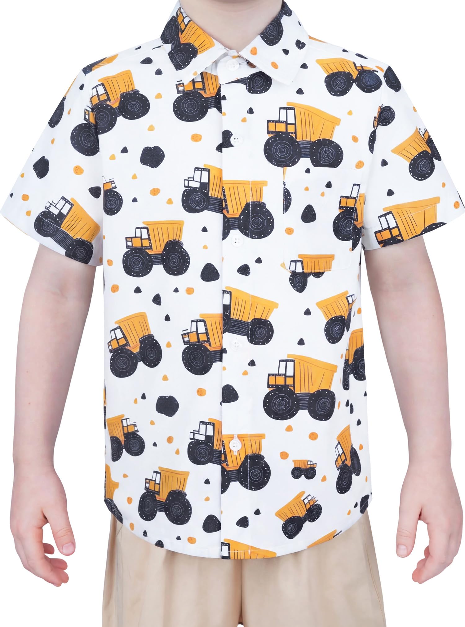 Boys Hawaiian Button Down Shirt, Pure Combed Cotton Short Sleeve Size 3-15Y