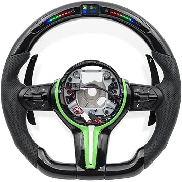 Fluorescent Green Car Steering Wheel Peach Wood Fit For BMW F10 F20 F30 F32 M4 F82 335i E90 325i M5 550i F83 428i X3 F13 E87 E88As pic show