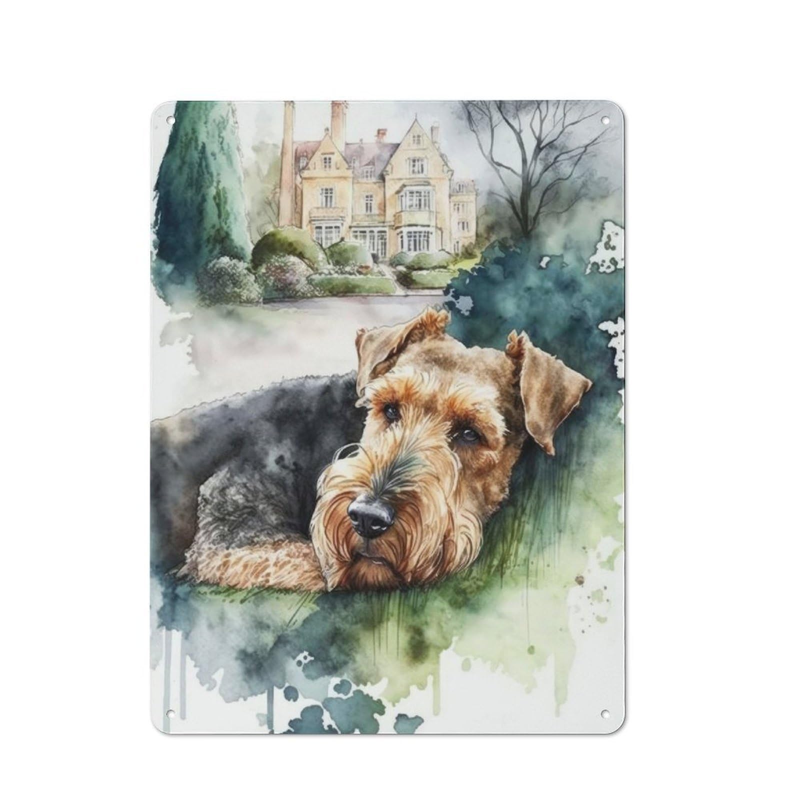 Junmoney Airedale Sleeps In Garden For Café Or Restaurant, Vintage Metal Sign 40X30cm, For Vintage Wall Decor Fans, For Cafés, Pubs And Restaurants