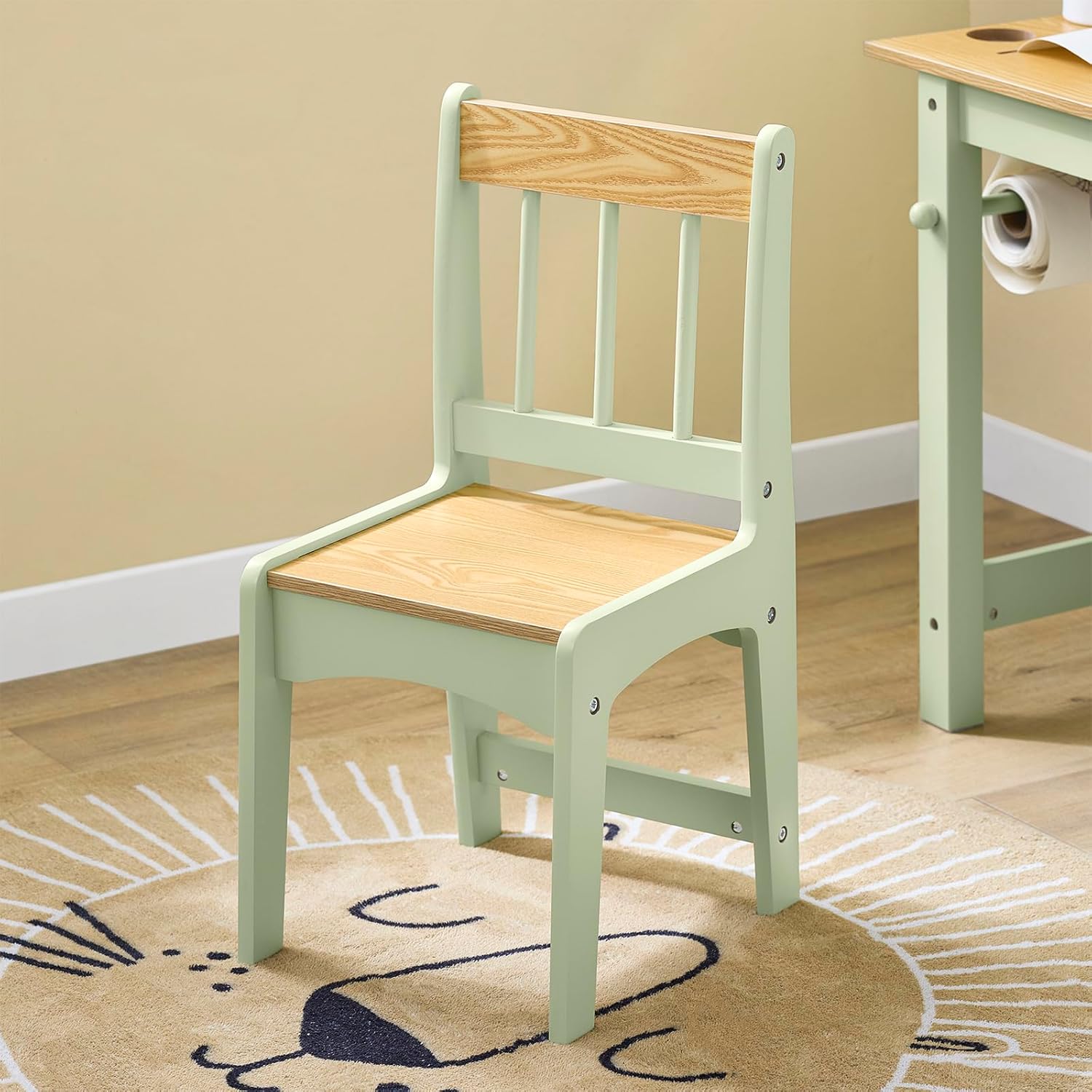 Haotian Kids Craft Table and Chair Set with Paper Roller, Paint Cups & Storage Shelves, 2 in 1 Wooden Art Desk for Drawing Painting Writing, Green KMB60-GR