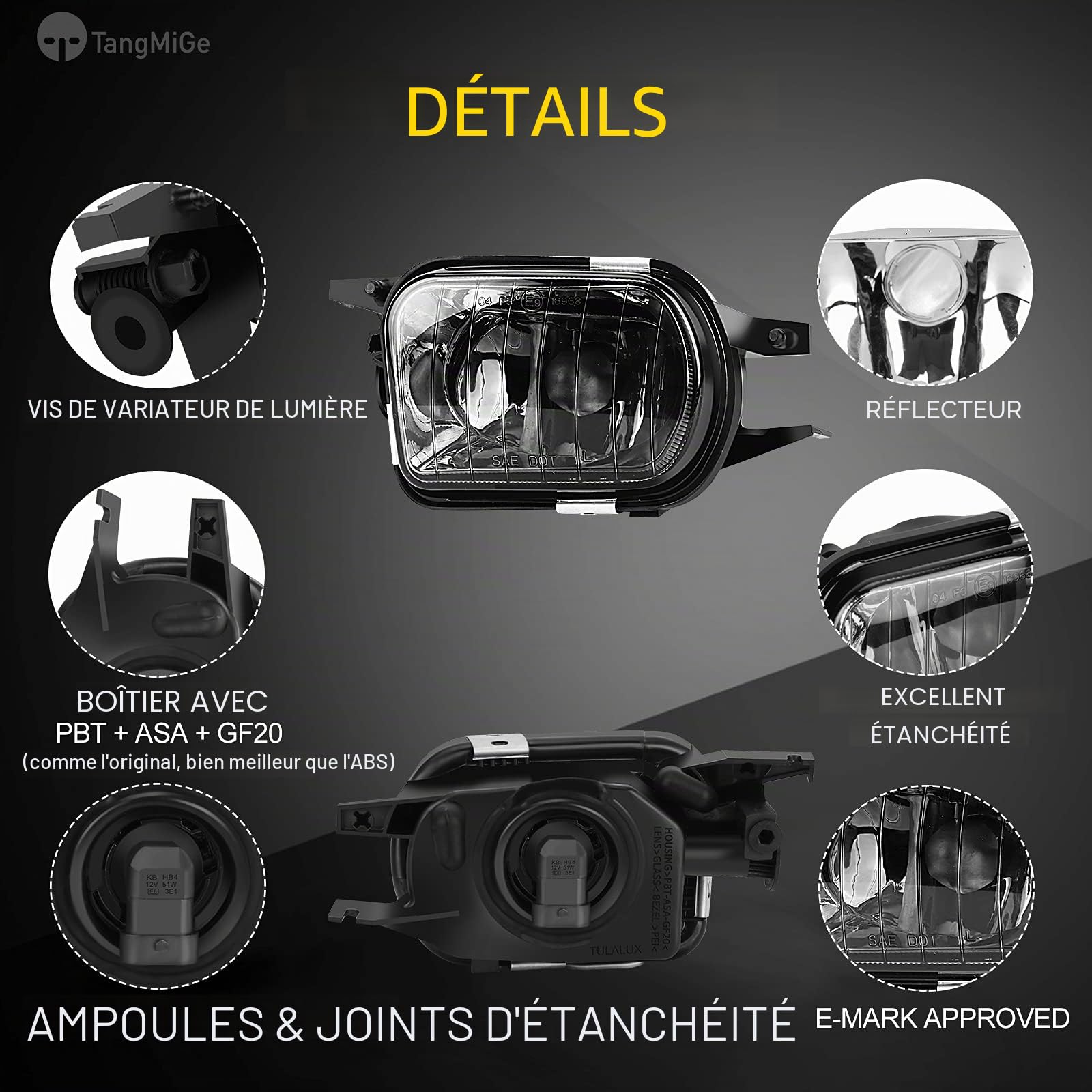 TangMiGe - Feux anti-brouillard compatibles avec Mercedes Benz W203 S203 CL203 C209 A209 C215 R171, (Classe C Sportcoupe CLC CLK S Coupe CL SLK), 05/2000-12/2011, Phares antibrouillard (Fumée)