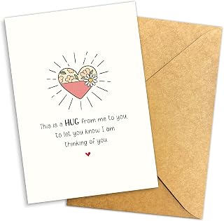 Thinking of You Card – 'This is a Hug' Heartwarming Message with Hand-Drawn Heart and Flower Design – Perfect Gift for Friends, Loved Ones, or Anyone in Need of Comfort – Envelope Included