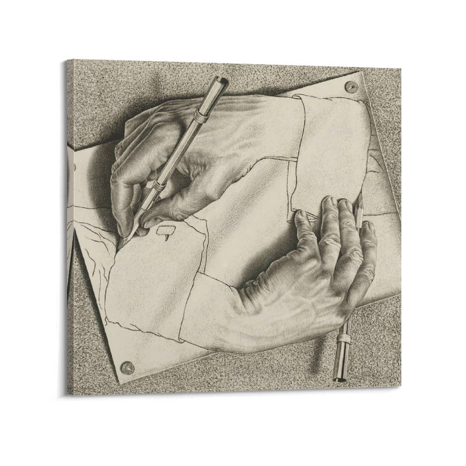 SJWINER M C Escher Retro Poster Escher Canvas Wall Art Decor Living Room Modern Family Bedroom 16x16inch(40x40cm) Frame-style