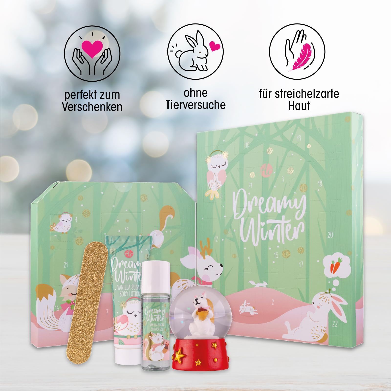 Accentra Kalendarz adwentowy z 24 produktami do pielęgnacji – kalendarz adwentowy Beauty z balsamem do ciała, kulkami kąpielowymi, żelem pod prysznic, szamponem, balsamem do ust, kremem do rąk
