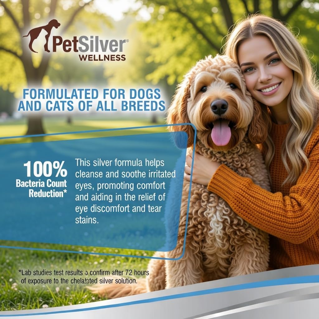 PetSilver Eye Drops for Dogs and Cats - Natural Dog Eye Wash - Relief for Inflammation & Irritation - Pet Eye Cleaner and Tear Stain Remover - Patented Silver Formula - Made in the USA - 4 fl oz