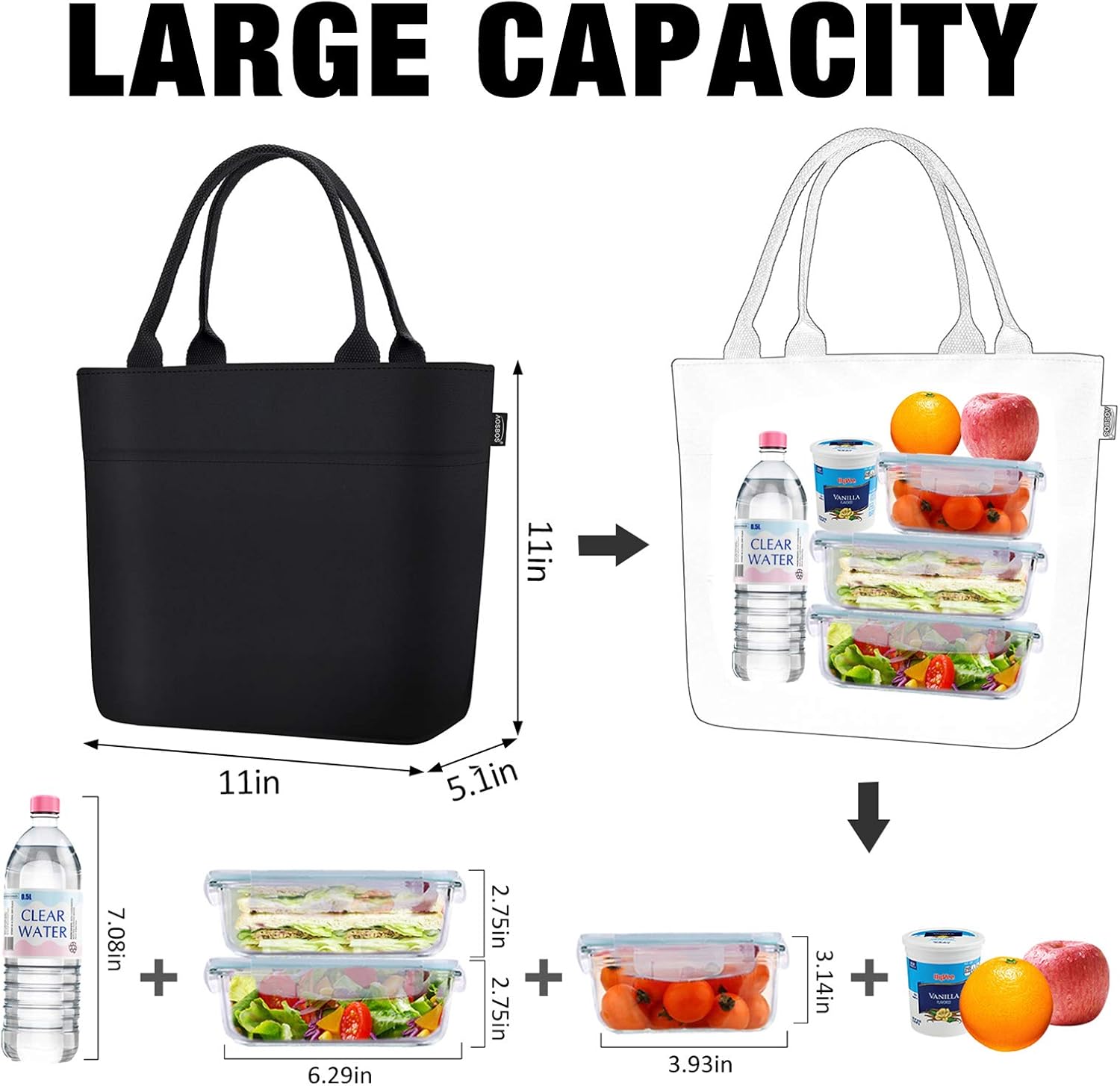 Aosbos Lunch Tote Bag, Insulated Lunch Box for Women, Leakproof Lunch Cooler Purse for Work, Black - Image 3