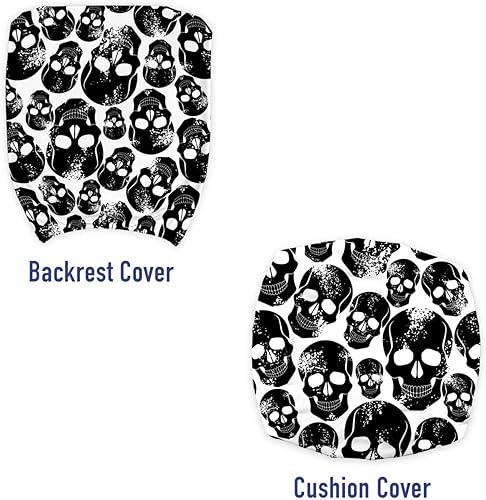 Miniatura 3 de Ambesonne Funda para silla de oficina gótica, calaveras humanas negras grunge sobre fondo blanco, hombres malvados temen, horror y muerte, funda