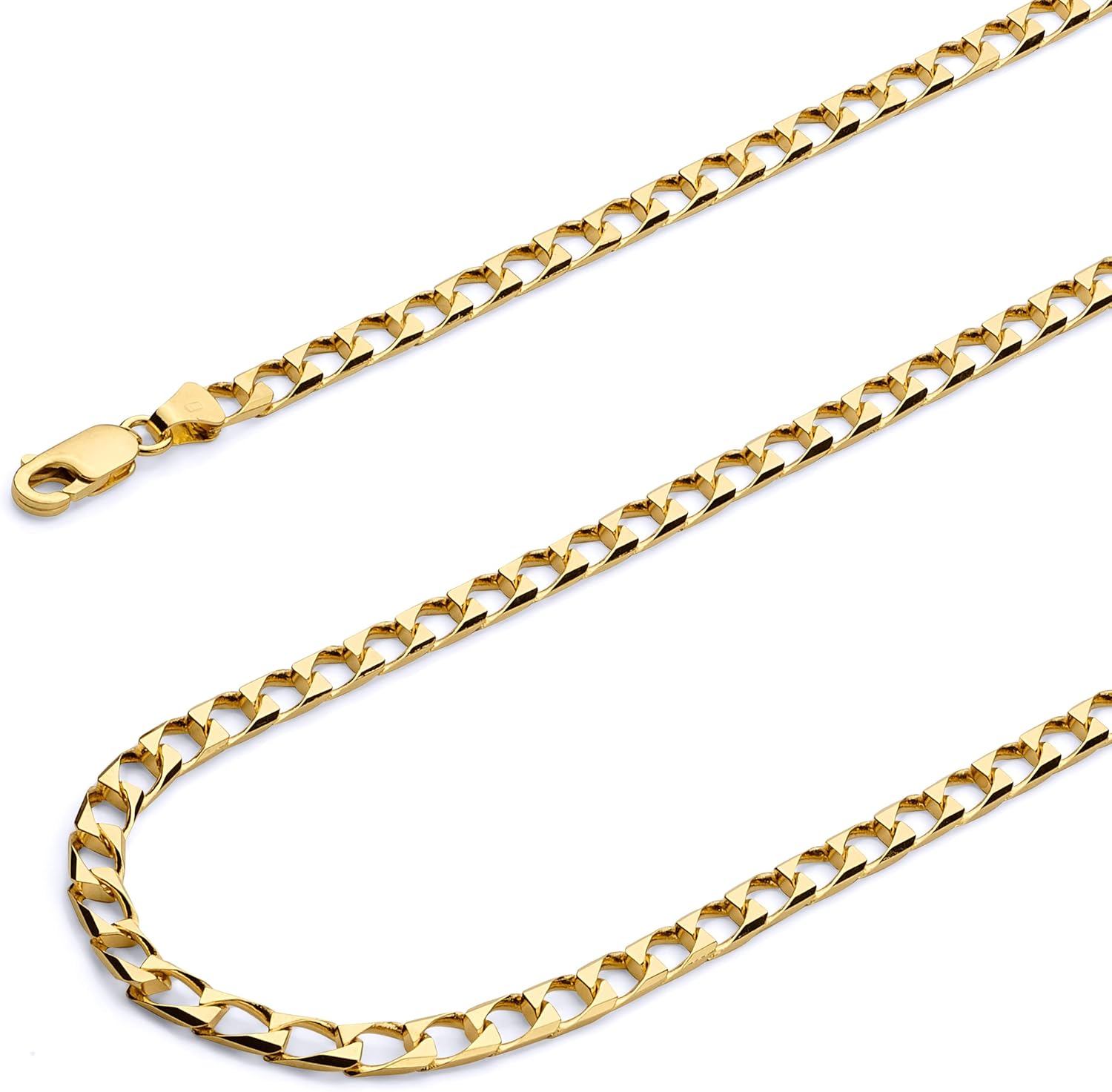 Wellingsale 14K Solid Gold Square Cuban Link Curb Chains (Select Options)