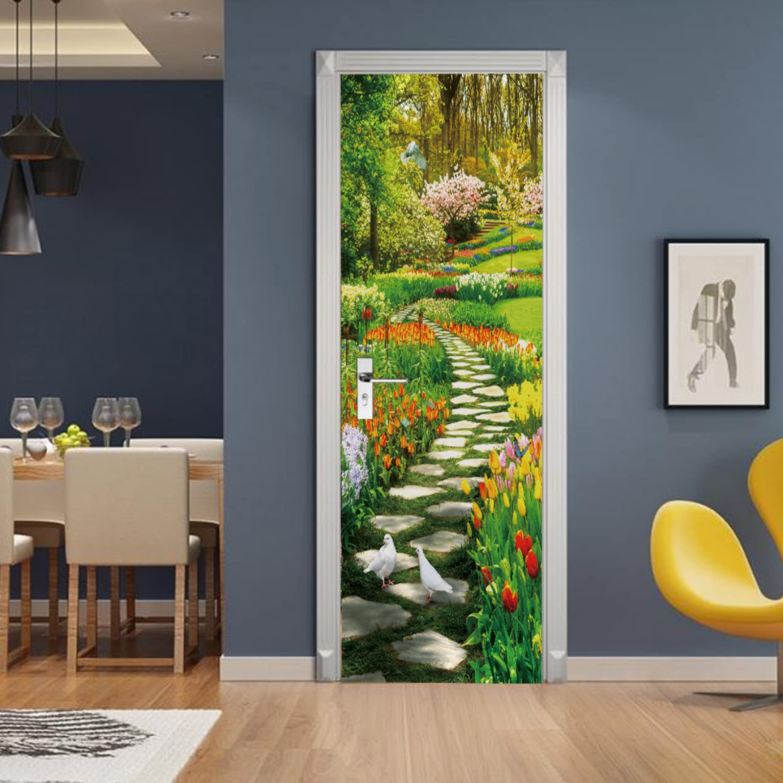 Sticker Porte Trompe-l'Œil Arche Fleur 50x125 Cm - Autocollant 3D Déco Porte Intérieur - Cuisine, Salle De Bain, Chambre