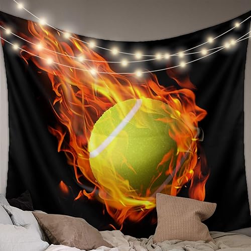 Tapiz para colgar en la pared, diseño de pelota de tenis de llama, tapiz estético con temática deportiva, fondo negro, tapiz para dormitorio, sala