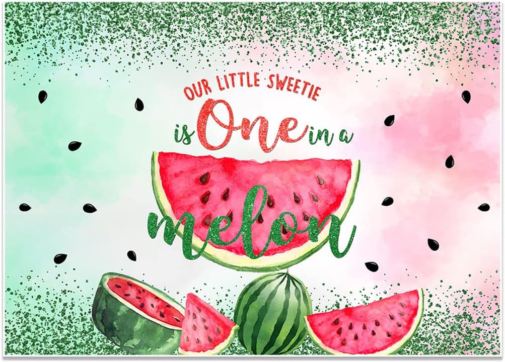 Avezano One in a Melon Backdrop for 1st Birthday Decoration Photography Background Summer Pool Sweet Watermelon Glitter First Birthday Party Photoshoot (7x5ft)