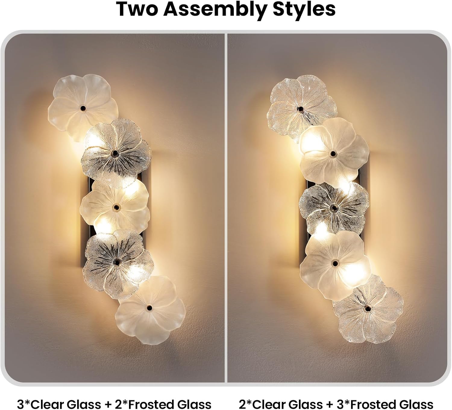 Black Wall Sconce Light 4-Light Modern Sconces Wall Lighting Fixtures with Flower Glass Shade Indoor Bathroom Sconce Wall Lights for Bedroom Living Room Hallway, G9 Base