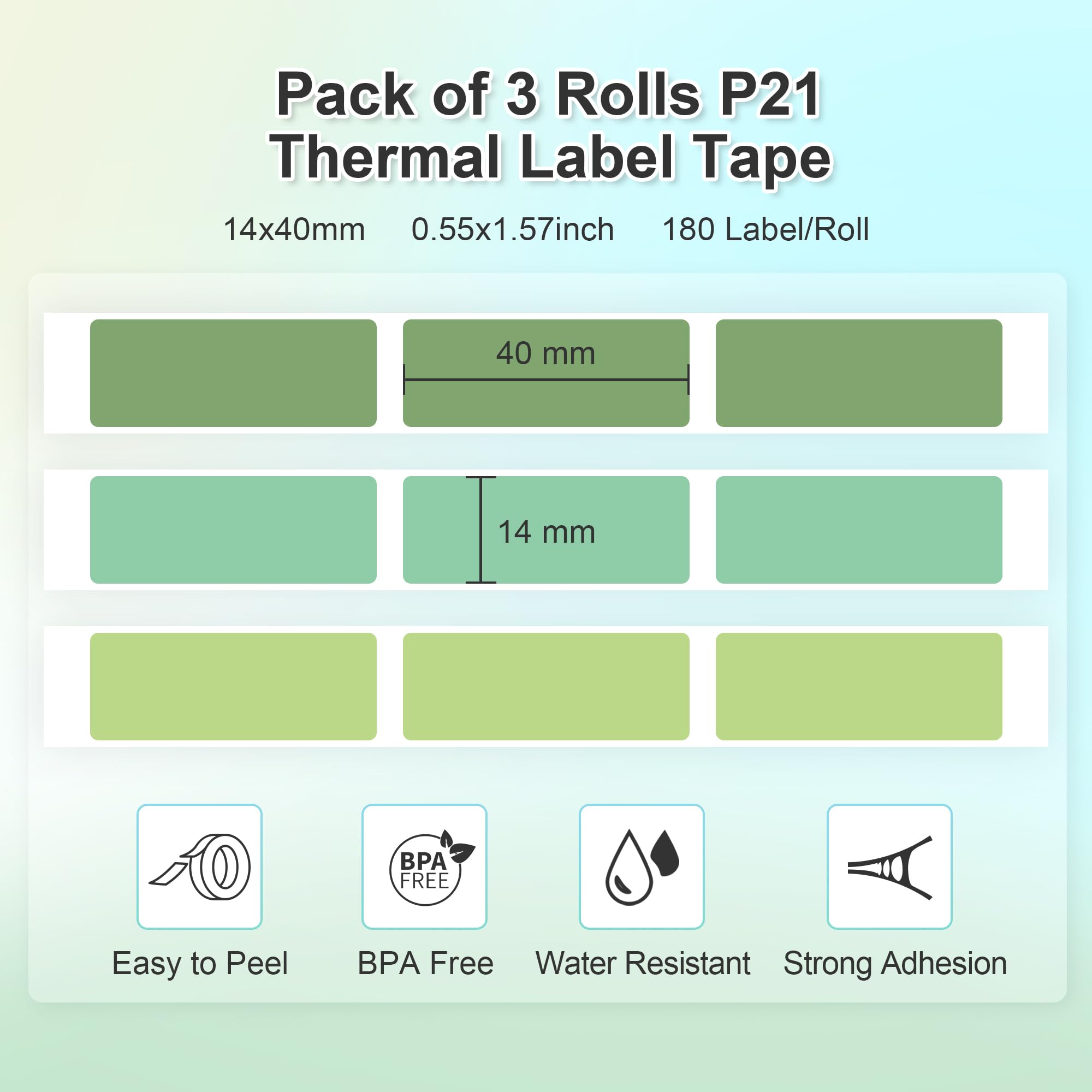 NELKO Genuine P21 Label Maker Tape, Adapted Label Print Paper, 14x40mm (0.55"x1.57"), Standard Laminated Labeling Replacement - Image 2