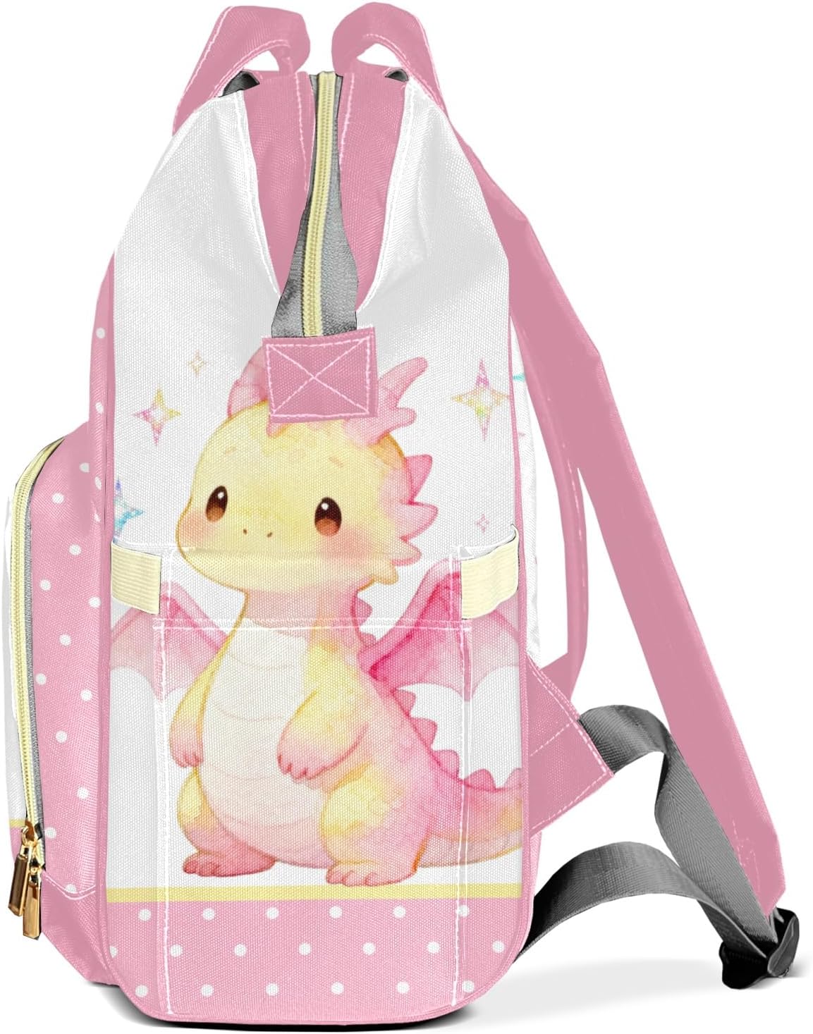 Personalized Diaper Bag Backpack Name Watercolor Dragon Pink Multifunction Travel Backpack Nappy Bag Daypack for Mom Dad Boy Girl