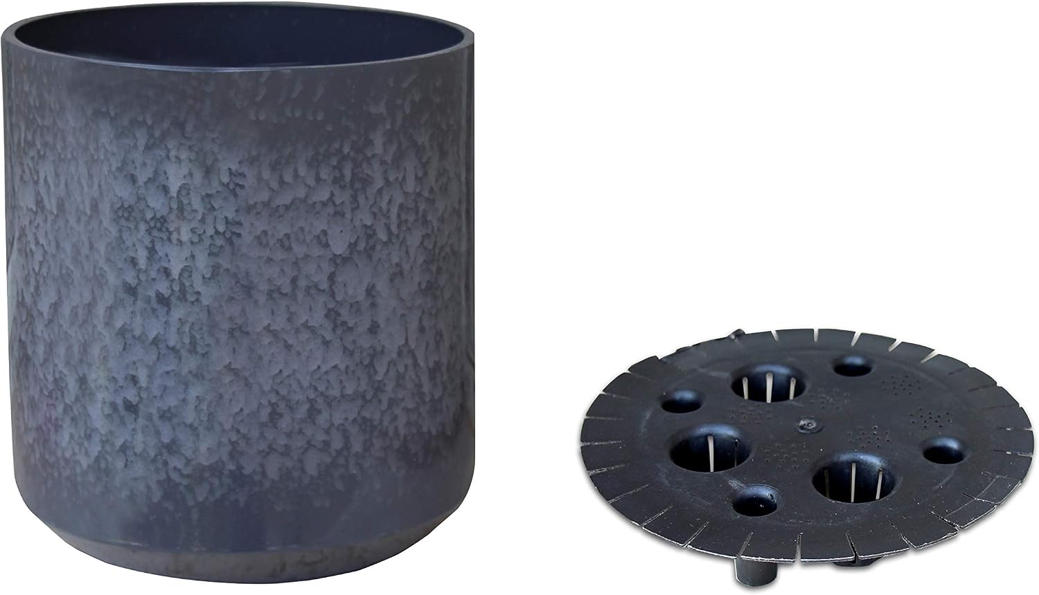 TABOR TOOLS Round Plastic Planter with Self Watering Root Protection Tray, Light Weight, Natural Colors, Optional Drainage Hole with Plug, Height 9 Inch ⌀ 8 Inch. VB128A. (Meteor Stone Grey-Glossy)