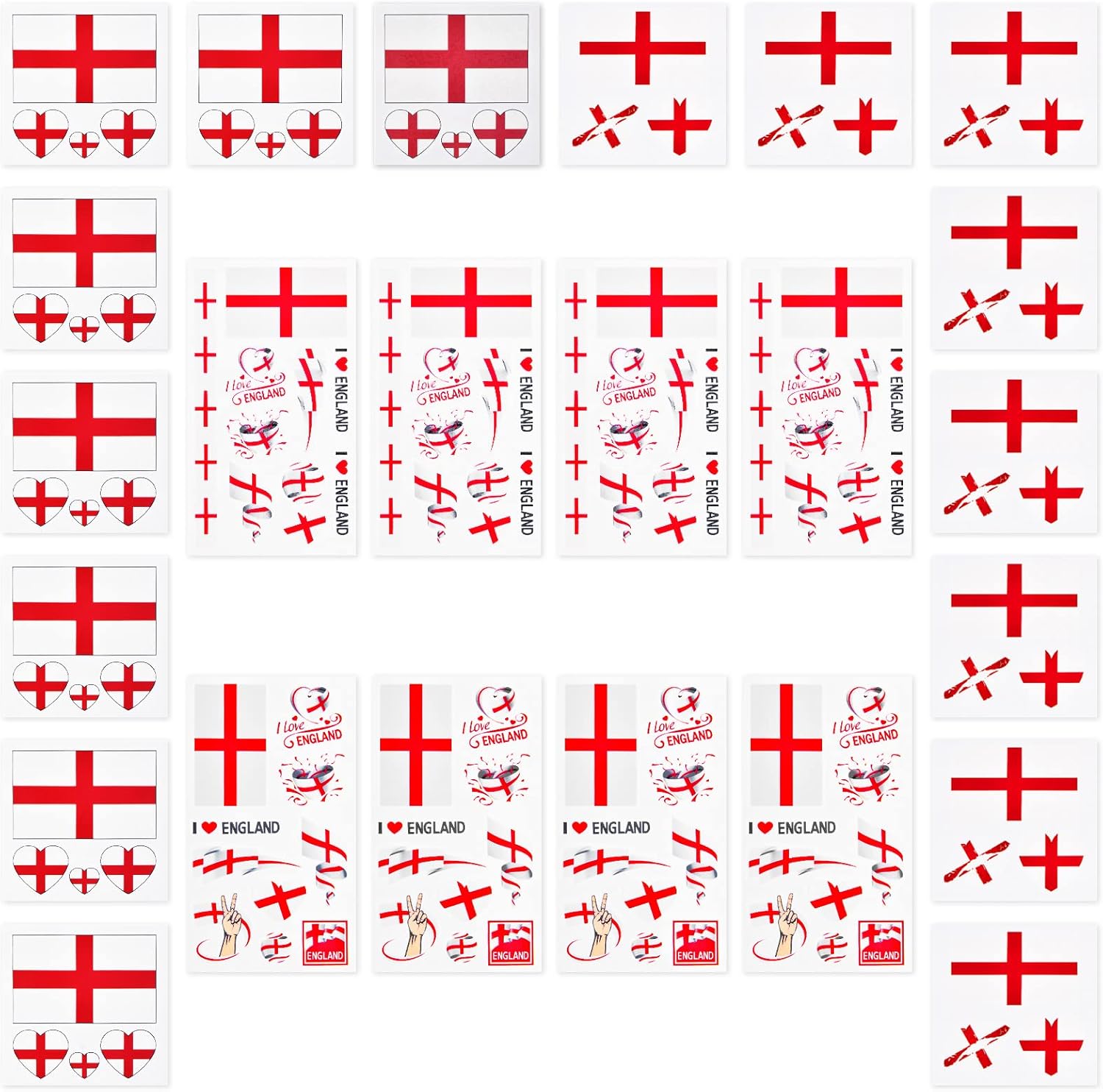 AhfuLife 24 hojas de tatuajes de la bandera de la Copa del Mundo de Inglaterra, pegatinas temporales de transferencia de tatuajes para eventos de apoyo para fanáticos del fútbol de la Copa (Inglaterr)