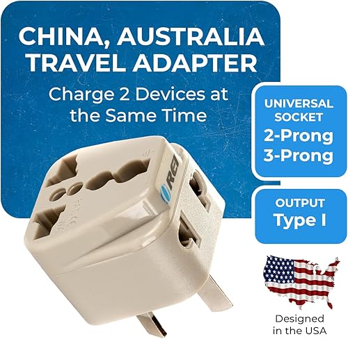 Miniatura 2 de OREI Enchufe adaptador de viaje de Estados Unidos a Australia, China, Nueva Zelanda y más (tipo I), 2 en 1, certificado CE, cumple con RoHS, paquete
