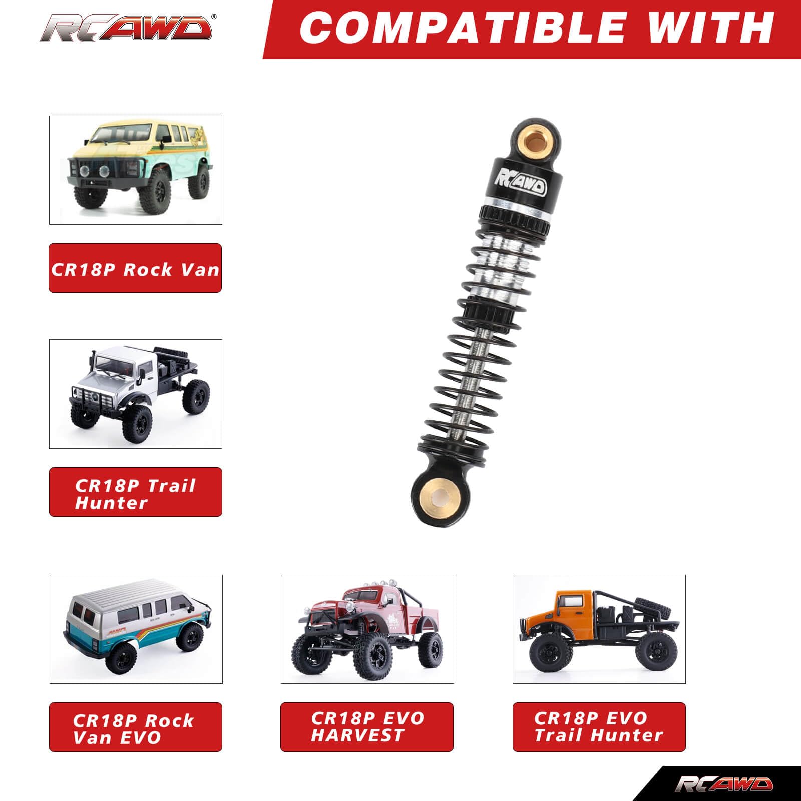 RCAWD 47MM CR18P Shocks Oil Type for Hobbyplus 1/18 CR18P Rock Van Front Rear Shock CR18P EVO Trail Hunter Series Upgrades Parts Silver