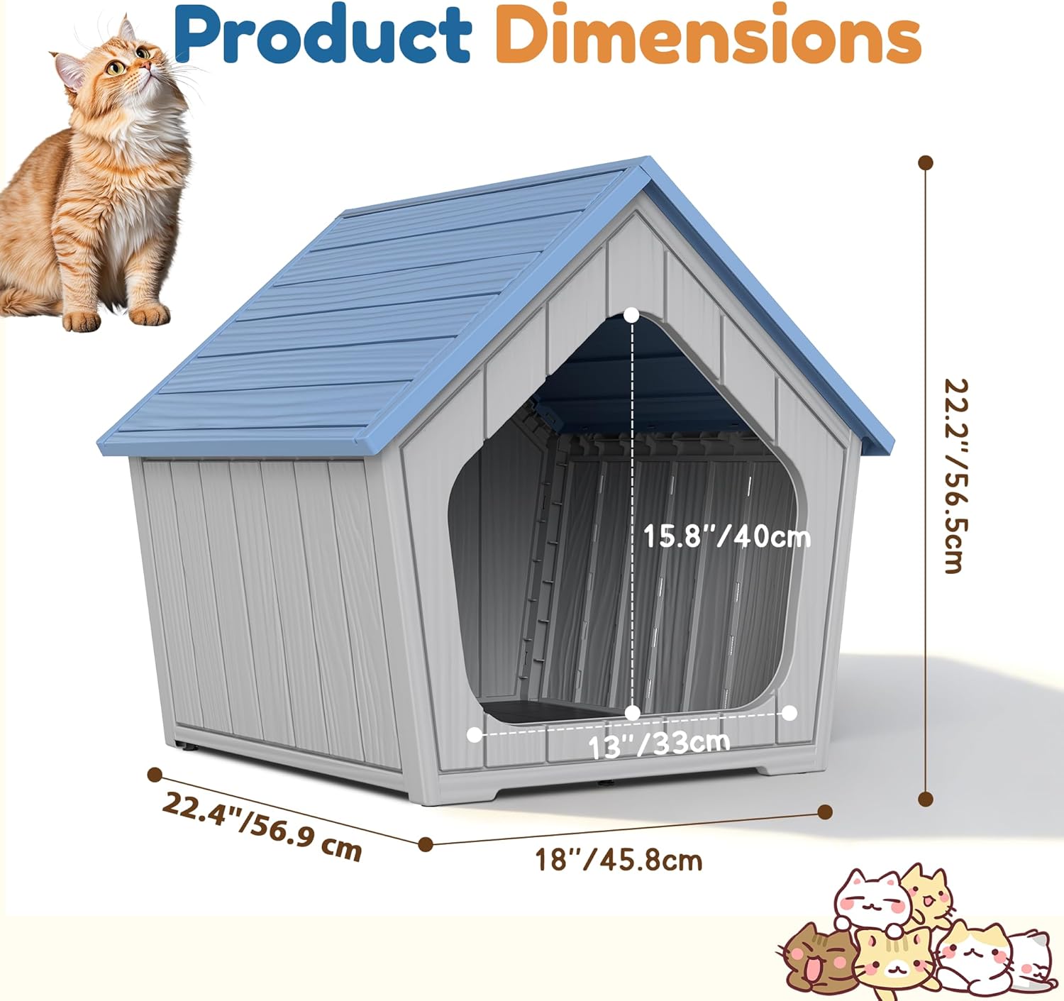 Cat Litter Box Enclosure, Hidden Covered Litter Box Furniture with Air Holes, Resin Outdoor Cat House Weatherproof, Wide Opening Design for Easy Cleaning, Blue