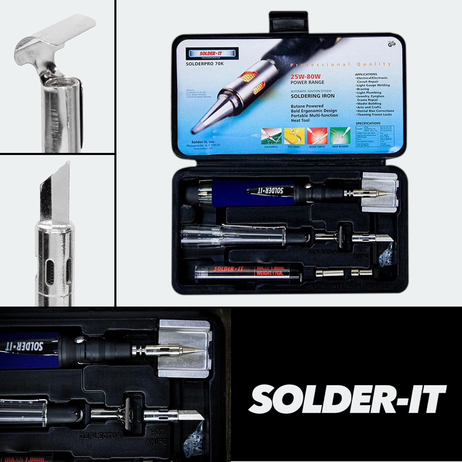 Solder-It SolderPro-70 Soldering Iron Kit (PRO-70K) | With Tips and Case | 410F - 850F Butane Torch Lighter | Cordless and Portable Soldering Gun | Home Improvement Tools and Soldering Kit Essential