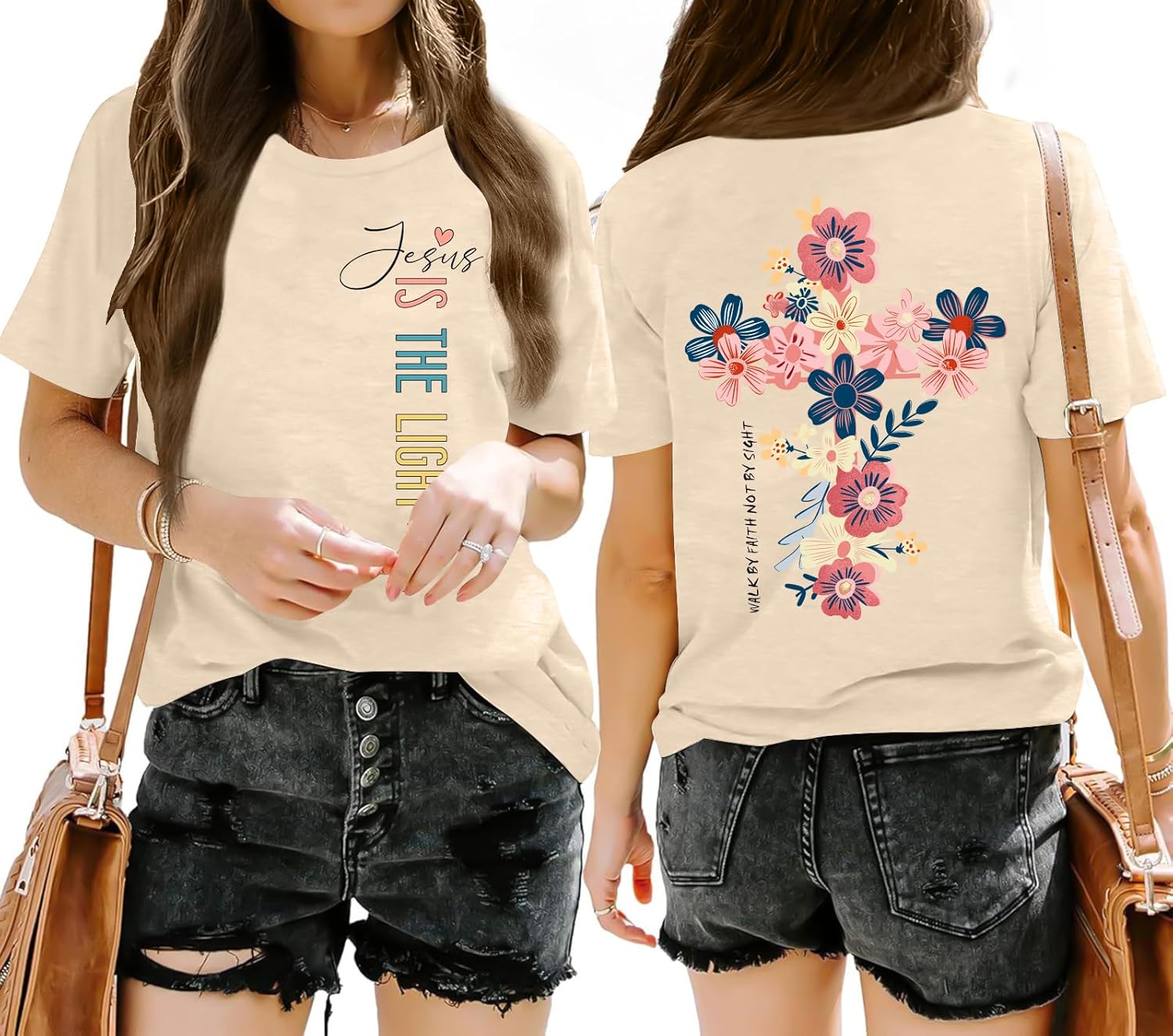 Christian Shirts for Women: Floral Christian Graphic Tees Bible Verse T Shirt Religious Short Sleeve Tops - Image 2