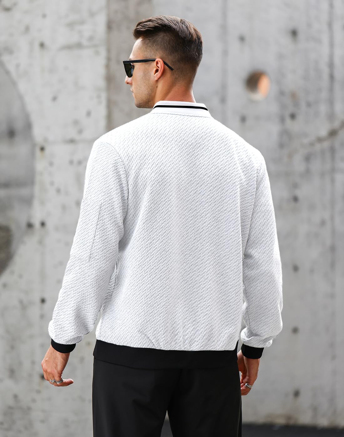 Mens Casual Jacket Loose Fit Lightweight Jacket Varsity Bomber Jacket with Zipper - Image 3