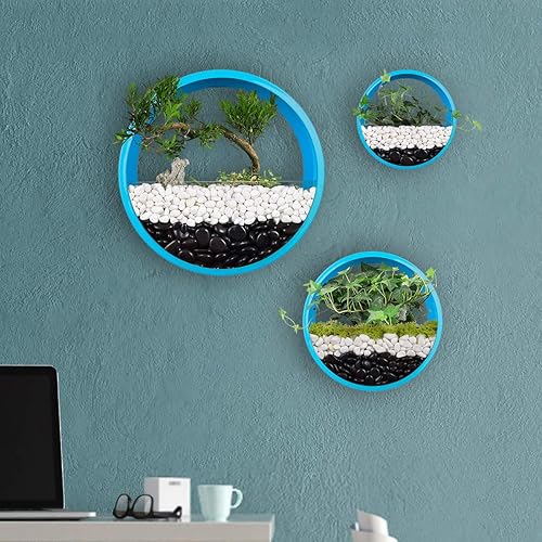 Vista 32 de Paquete de 3 macetas colgantes de pared, cesta moderna de pared redonda, maceta vertical para interiores y exteriores, jarrón para plantas Oro,Negro