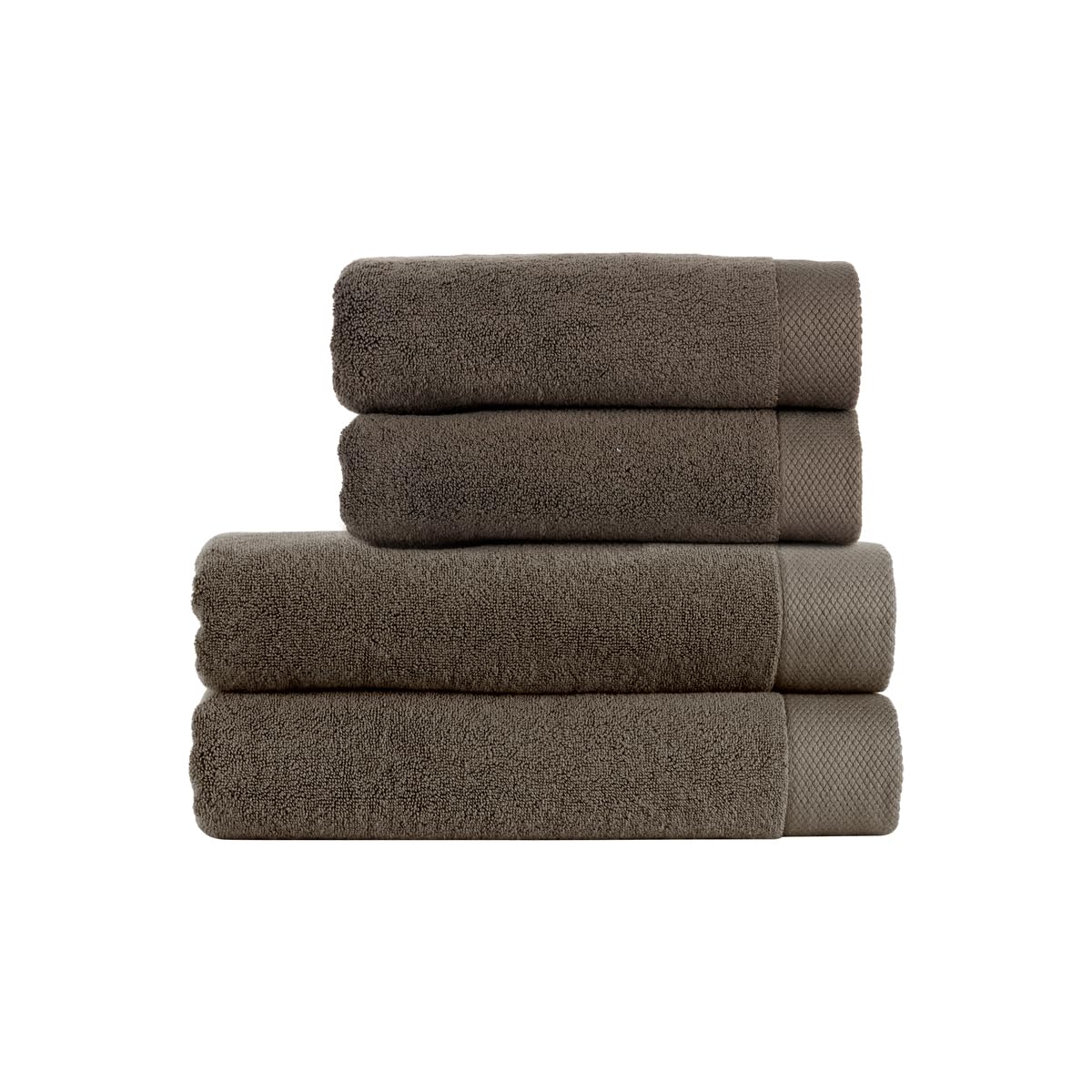Christy Luxe 4 Piece Towel Set | Soot Brown | Luxe Heavyweight 100% Turkish Cotton | Ultra Soft | Super Absorbent | 730GSM | 2 Bath Towels, 2 Hand Towels