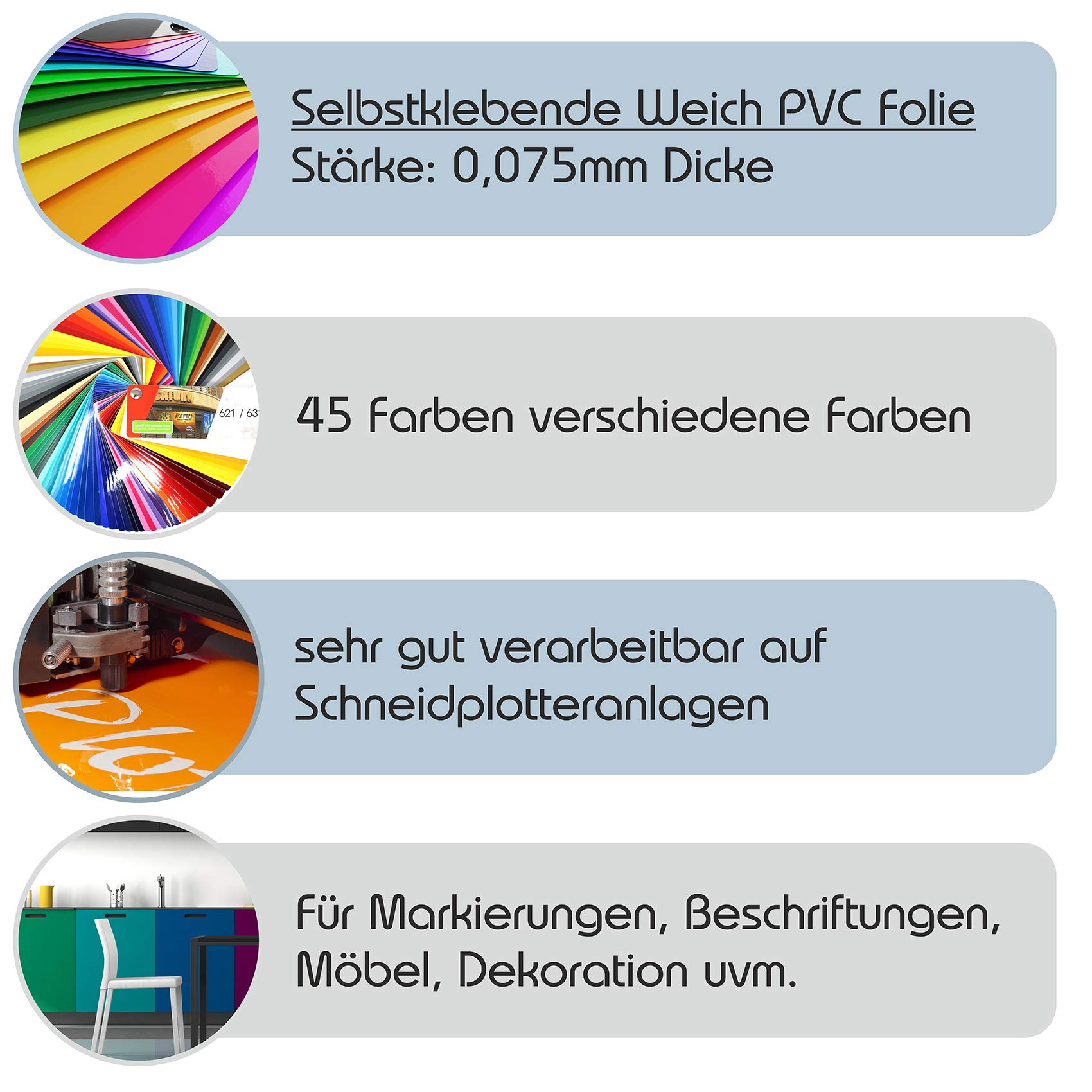 Finest Folia (6€/m² Plotterfolie Möbelfolie glänzend Glanz Klebefolie Küchenfolie selbstklebende PVC Folie 63cm Medienbreite (070 Schwarz, 10 Meter)