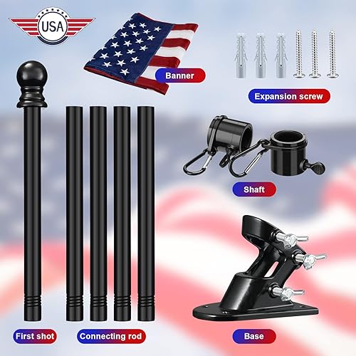 Miniatura 4 de Bandera estadounidense con mástil para casa, asta de bandera negra de 6 pies con soporte montado en la pared y bandera estadounidense bordada,